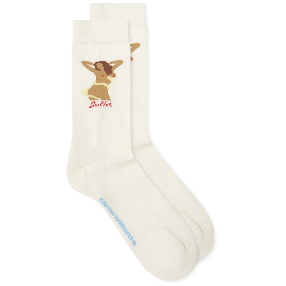 Carne Bollente Truly Loved Romeo Juliet White Crew Socks with Graphic Design Ne - Picture 1 of 9